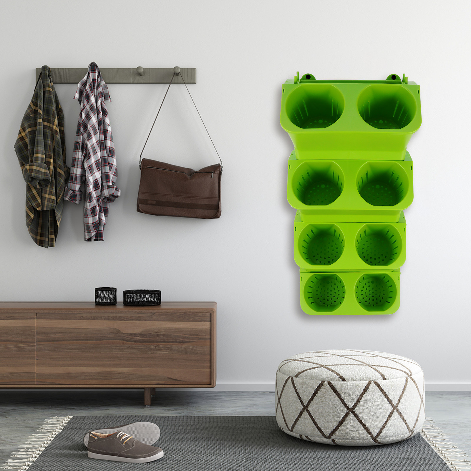 Self-Watering Planter - ชุดกระถางต้นไม้ติดผนังแนวตั้ง 4 ชิ้น พร้อมระบบรดน้ำอัตโนมัติ 2 ชั้น