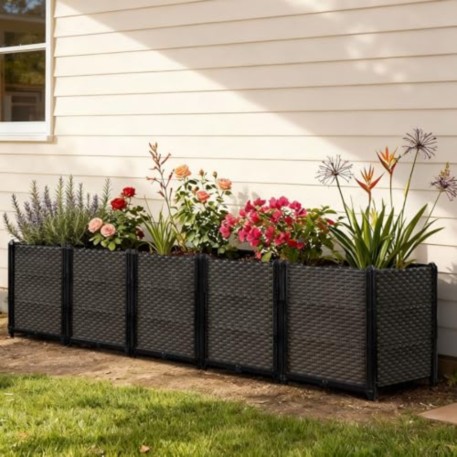 Self-Watering Planter - กล่องปลูกต้นไม้แบบยกสูงพร้อมระบบรดน้ำอัตโนมัติสำหรับลานบ้าน ระเบียง และดาดฟ้า; ทำจากไม้ซีดาร์; สีน้ำตาลธรรมชาติ; ความลึก