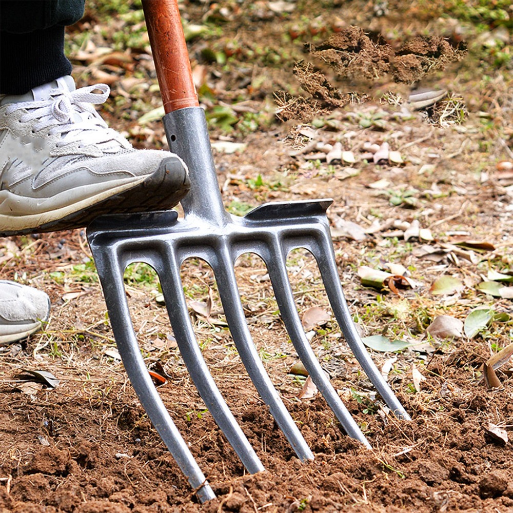 Spade Digging Fork - ส้อมขุดดินเหล็กกล้าคาร์บอนสูง แข็งแรง ทนทาน 4 ซี่ ป้องกันการแตกหัก